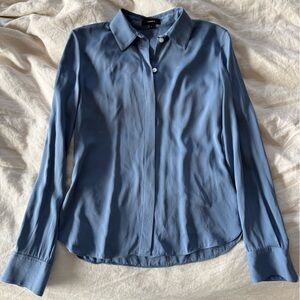 Theory Silk Blue Button-Up Shirt